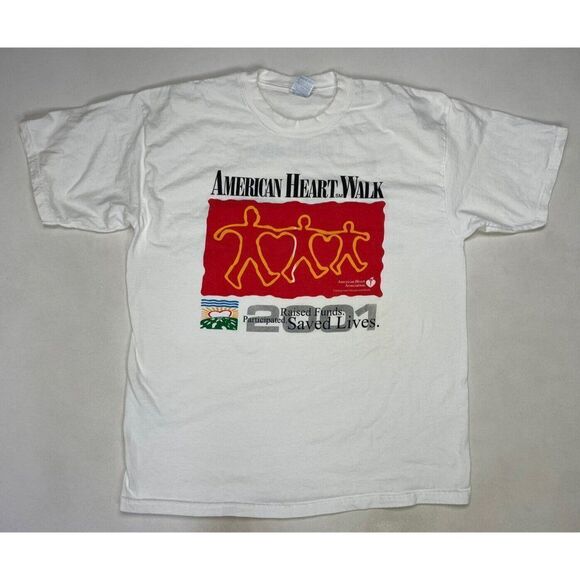 VINTAGE American Heart Walk 2001 T-shirt Men XL White Art Graphic - Picture 1 of 7